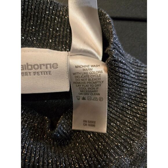 Liz Claiborne Women's Silver Shimmer Sleeveless Mockneck Sweater Size PL - Picture 4 of 6